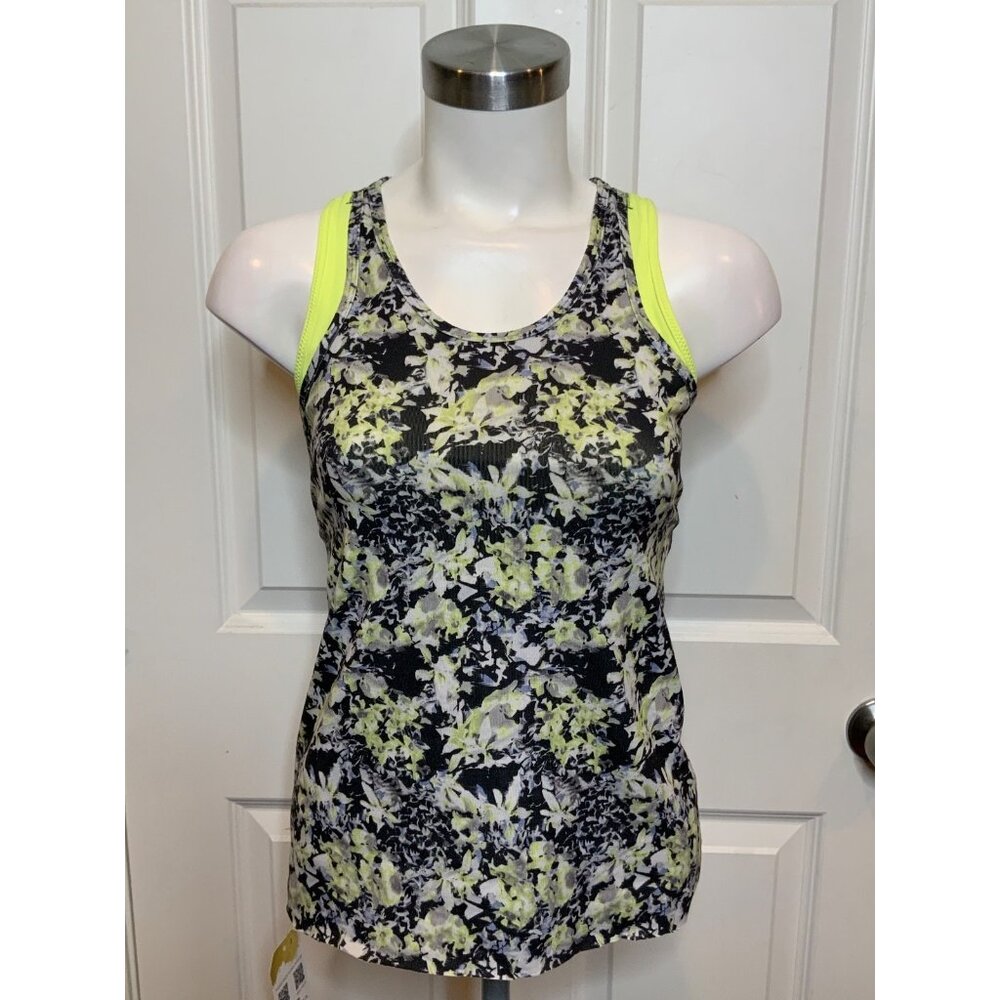 Lululemon Black White Floral Racerback Athletic Tank Top, Size 6